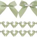 Sage Green Satin Ribbon Bows 50Pcs Self Adhesive Satin Bows Gift Wrapping Premade Ribbon Bows with Double-Sided Tape for Making Crafts Christmas Birthday Wedding Decorations