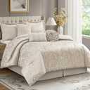 LANCO MODERN LIFESTYLE Gold 7 Piece Comforter Set, King, Elegant Floral Jacquard, Ultra Soft Bed Set for All Seasons, Bed in a Bag, Include Comforter, Bed Skirt, Pillow Shams & Decor Pillows