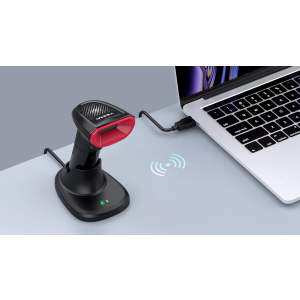 TEEMI TMSL-58CR 1D/2D Bluetooth Barcode Scanner with Smart USB Cradle | Easy Swap Replaceable Battery | Automatic Charging Base | Hands-Free Auto Sense Mode for Fast Scanning