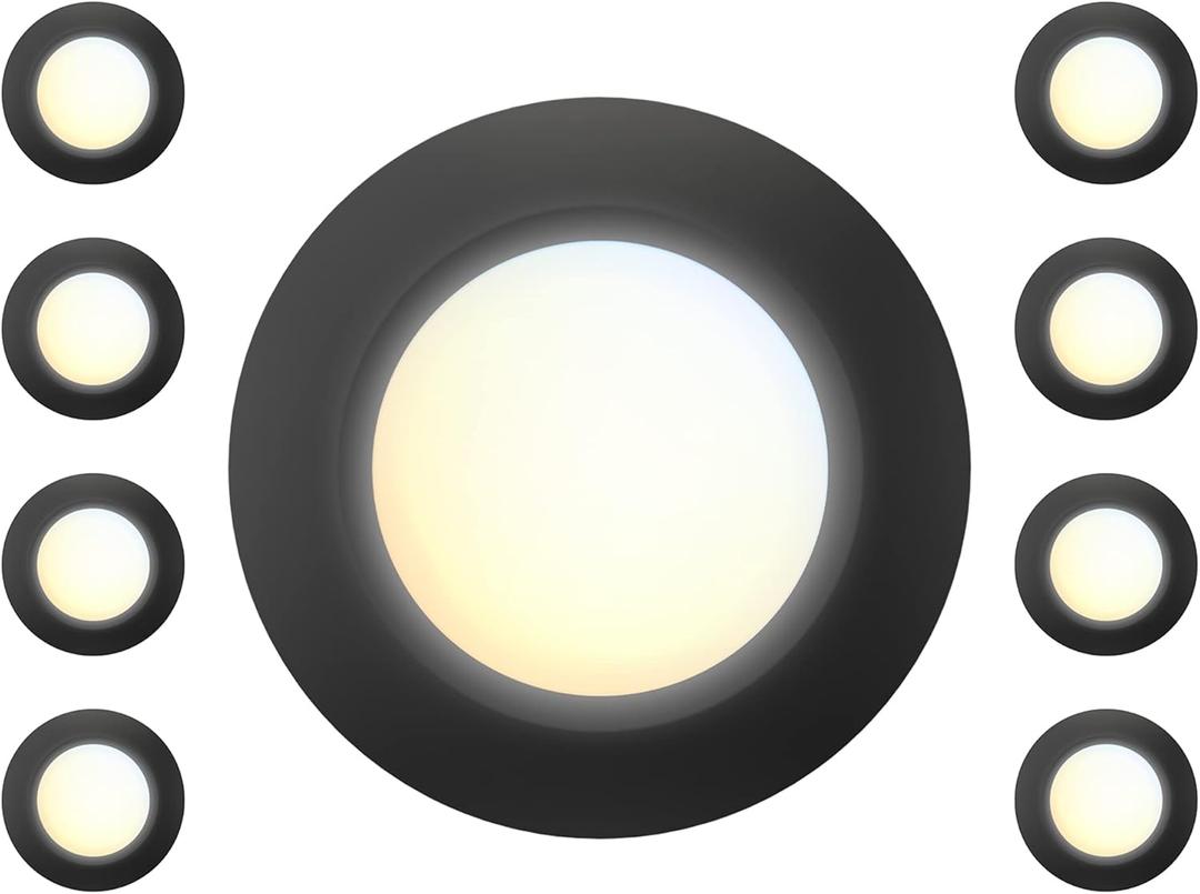 8 Packs 6 Inch Black 5CCT Field Selectable LED Low Profile Recessed & Surface Mount Disk Light, Round, 15W, 920 Lumens, CRI80, 27K-30K-35K-40K-50K, Driverless, Dimmable, ETL & Wet Listed (6inch, 5CCT Black)