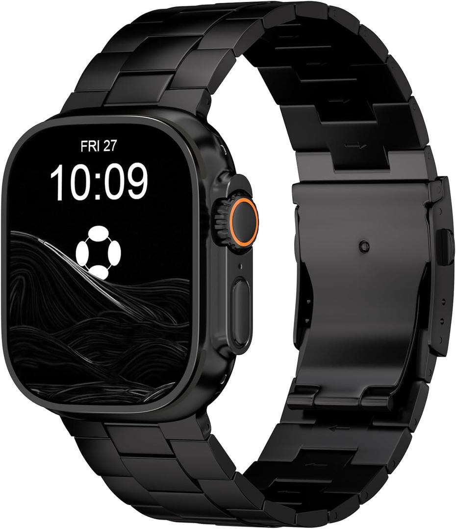 Titanium Band Compatible with Apple Watch Ultra 3/2/1 49mm, Series 11/10 46mm - Military-Grade DLC Coating, Scratch Resistant & Durable Adjustable Strap for Men (CRNS01 Max| Folding Clasp | Black)