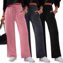 Neer 3 Pack Women's Lounge Pants Wide Leg Yoga Sweatpants with Pockets High Waisted Drawstring Lounge Loose Workout Jogger(Black, Dark Gray, Pink, Small)