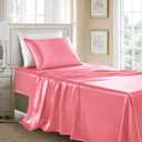 Satin Sheets Twin XL Size - 3 Pieces Luxury Silky Soft Bed Sheets, Wrinkle-Free Pink Satin Silk Sheet Set with 1 Deep Pocket Fitted Sheet, 1 Flat Sheet, 1 Pillow case