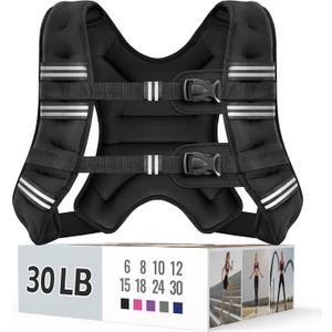 Zeerun Weighted Vest for Women & Men with Reflective Stripe and Adjustable Buckle, Comfortable & Durable Rucking Vest for Walking, Running & Strength Training (30 Lb, Black)