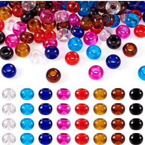 Craftdady 88Pcs Large Hole Glass European Spacer Beads 15x10mm Mixed Color Rondelle Slide Charm Beads for Snake Chain Bracelet Jewelry Making Hole: 5mm