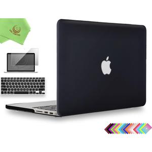 UESWILL 3 in 1 Matte Hard Case Compatible with MacBook Pro (Retina, 15 inch, Mid 2012/2013/2014/Mid 2015), Model A1398, NO CD-ROM, NO Touch Bar + Keyboard Cover and Screen Protector, Black