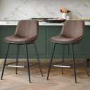 VASAGLE Bar Stools Set of 2, Counter Height Bar Stools with Back, Ergonomic Backrest, Synthetic Leather, Metal Legs, 24.8-Inch Tall Barstools for Kitchen Island Home Bar, Easy Assembly, Coffee Brown