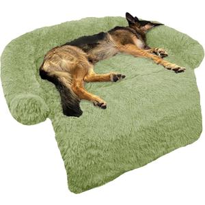 GGIB Calming Dog Bed Fluffy Plush Dog Mat for Furniture Protector with Removable Washable Cover for Large Medium Small Dogs and Cats (Large, Grass Green)