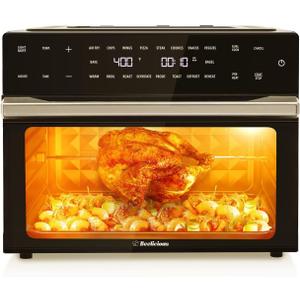 Beelicious 32QT Extra Large Air Fryer, 19-In-1 Air Fryer Toaster Oven Combo with Rotisserie and Dehydrator, Digital Convection Oven Countertop Airfryer Fit 13" Pizza, 6 Accessories, Brownish Black