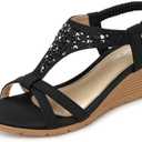 TEMOFON Women's Low Wedge Heels Summer Dressy Platform Sandals Elastic Ankle Strap Open Toe Flower Shoes, Size 42