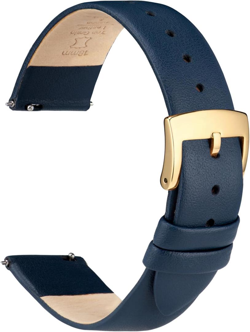 OTTOODY Leather Watch Bands Quick Release Watch Straps, Elegant & Ultra-Soft Top Grain Leather Watch Band for Women Men, Choice of Color & Width - for Watch & Smartwatch (Dark Blue (Gold Buckle-20mm)