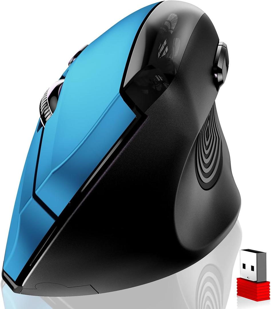 memzuoix Ergonomic Mouse Wireless,2.4G Optical Cordless Mice with 800/1200/1600 DPI,Vertical Computer Wireless Mouse for Laptop, Mac,PC,Desktop (for Right Hand, Large),Blue