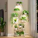 8-Tiered Plant Stand With Grow Lights - 62" Tall Indoor Shelf for Multiple Plants, Metal S-Shaped Flower Holder Rack for Home, Patio (White)