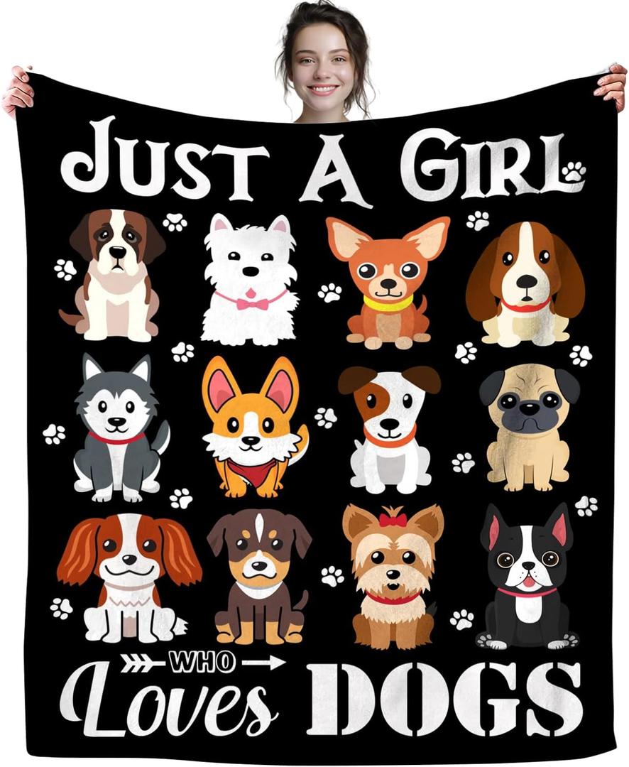 Dog Blanket Puppy Plush Gifts Just A Girl Who Loves Dog Blankets Ultra Soft Cozy Flannel Throw Blankets Bedding for Kids Girls Adults Women Gifts 50"x40" (Color1)
