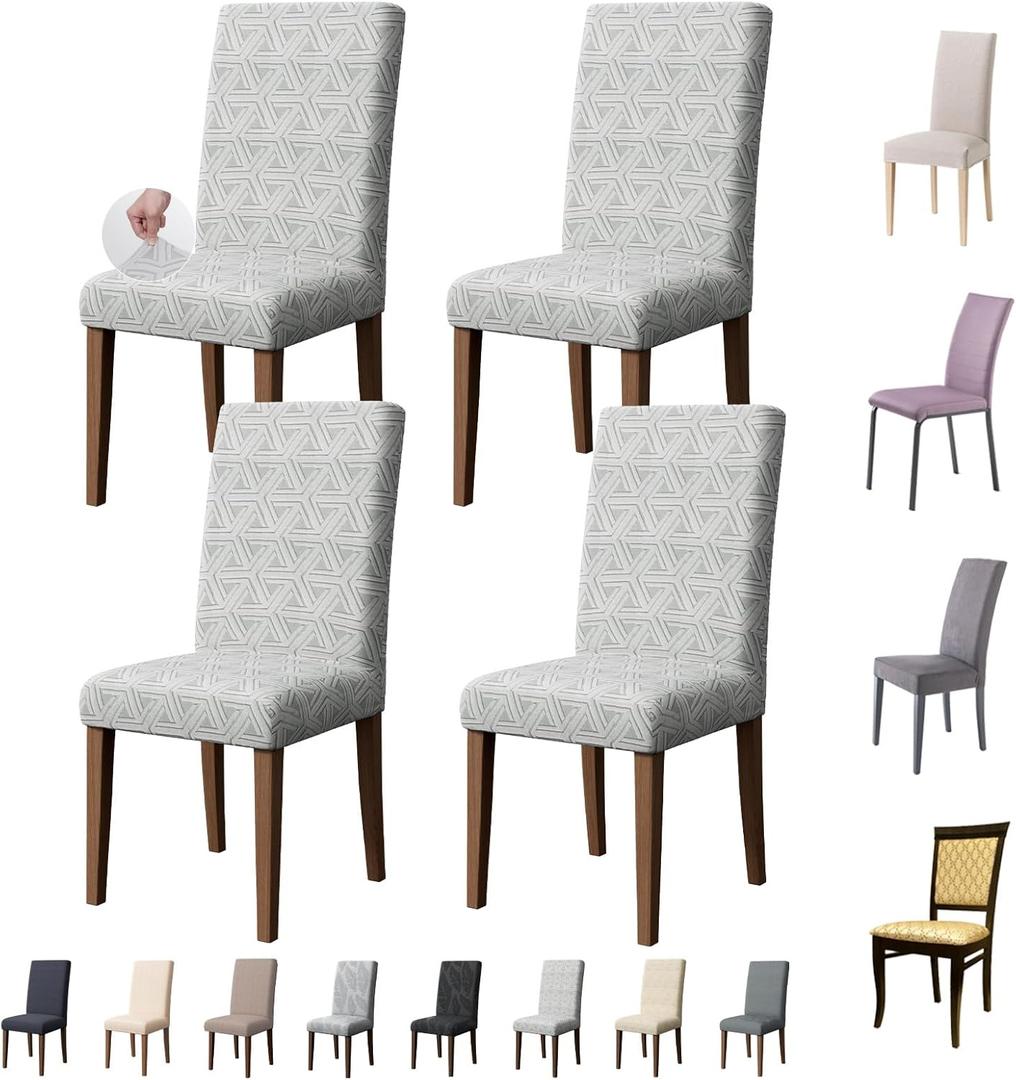 Chair Covers for Dining Room Set of 4, Washable Parson Chairs Slipcover Kitchen Seat Protector for Home, Party, Hotel, Banquet (Argyle Orchid Gray)