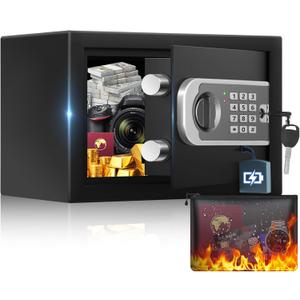 [UPGRADED] 0.35 Cuft Small Safe Box for Home, Mini Safes with Fireproof Waterproof Bag, Digital Money Safe with Programmable Keypad Spare Keys, Security Cash Box for Money Valuables
