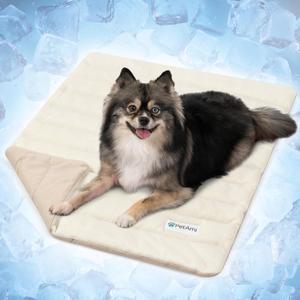 PetAmi Dog Cooling Mat, Q-Max Pet Cooling Blanket with Thick Cushioning, Self Cooling Pad for Dogs & Cats, Reversible Summer Mat for Crate, Couch, Kennel, Taupe/Beige, Small (24x32)