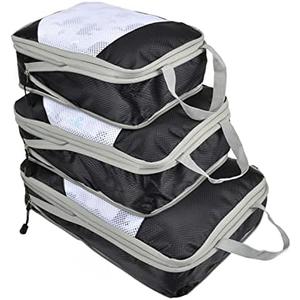 GIBZ Organiser Packing Cubes Mesh Stitching Portable Travel Storage Bag Three-piece Set Black