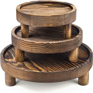 3PCS Wooden Display Risers for Display,Wood Riser Display Pedestal Stand for Home Dcor (Rustic Brown,8,6,5'')