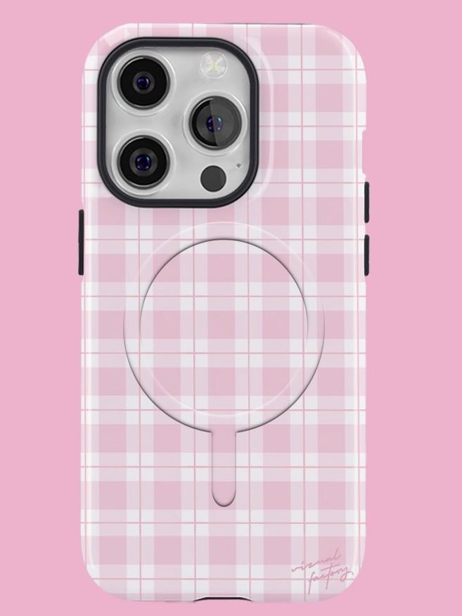 CHATTOB Compatible with iPhone 17 Pro Max Case, Cute Retro Gingham Plaid Phone Case for Women, Shockproof Soft TPU and Hard PC Back Protective Cover, Matte Pink