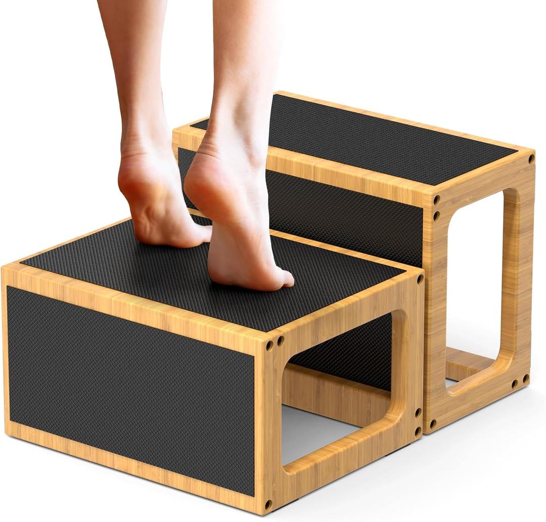 Wooden Step Stool for Adults, Heavy Duty 7" Wooden Beside Stepstool, One Step Stool with Safety Non-Slip Surface, Stable Toddler Stool for Bathroom Sink, High Beds, Bedroom, 1 Pcs