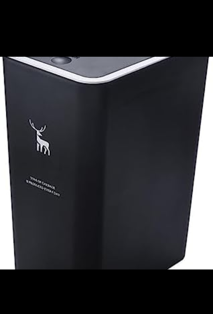 Trash Can with Lid, 15L Garbage Can with Press Spring Cover, Modern Waste Basket Portable Dustbins Narrow Waste Bin for Kitchen Bedroom Bathroom Living Room Office, Deer Style Black