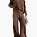 SOLY HUX Women's 2 Piece Knit Outfits Sweater Set Long Sleeve Pullover Tops and Wide Leg Pants Fall Clothes, M