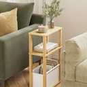 Narrow Wood Side Table, 3-Tier Night Stand with Storage Bag, Skinny Nightstand for Small Spaces, Bedside Table for Living Room, Bedroom, Oak