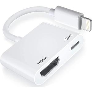 [Apple MFi Certified] Lightning to HDMI Adapter, No Power Needed 1080P Video & Audio Sync Screen Converter with Lightning Charging Port, iPhone to HDMI Adapter Compatible with iOS (White)