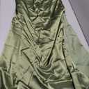 IIF Bridesmaid Dresses with Slit Satin A Line Spaghetti Strap Formal Prom Evening Party Gown with Pocket IIF023 (12, Olive Green)