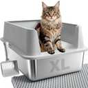 Stainless Steel Litter Box, XL Metal Cat Litter Box with Lid, Extra Large Cat Litter Boxes for Big Cats with High Sides, Leak Proof, Easy to Clean, No Stick, Odor Control, Include Scoop and Mat