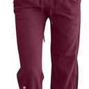 Womens Summer Capris Pants Causal Drawstring Elastic Waist Pants Lightweight Trousers Buttons Trim with Pockets Wine Red, XXL