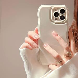 FABSPARK Phone Case for iPhone 15 Plus Case, Simple Wave Design Wavy Frame Soft Silicone Aesthetic for iPhone 15 Plus, Beige