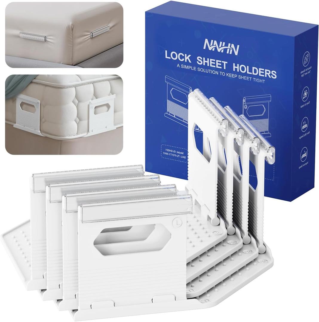 Bed Sheet Holders for Corners, Fitted Sheet Holder Keep Sheets Firm & Tight, No More Loose Sheets or Wrinkles, Strong Grip Universal Sheet Locks Clips, Pure White