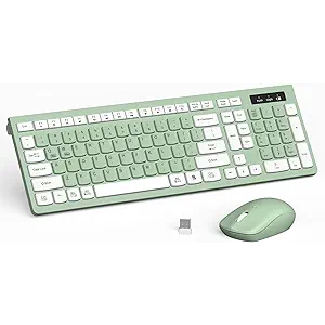 Wireless Keyboard and Mouse Combo, FullSized Wireless Keyboard and Adjustable DPI Mouse, 2.4GHz USB Receiver, Silent Keyboard and Mouse for PC, Windows, MAC, Desktop, Laptop (Avocado Green)