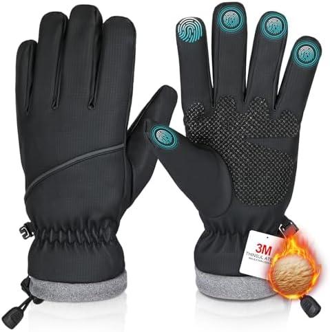 Rsebly Winter Gloves Waterproof Windproof for Mens Women, Thermal Warm for Cold Weather, Grip Snow for Touch Screen (Small,Black)
