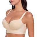 Bra Full Back Coverage Back Fat Smoothing Underwire Supportive T Shirt Bras for Women, Beige, 36DD