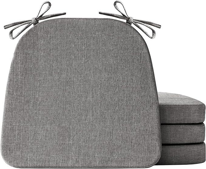 IASEAHK Chair Cushions for Dining Chairs Set of 4, Non Slip Kitchen Chair Pads, 17" x 16" x 2", Indoor Dining Chair Cushions with Ties, Seat Cushion for Kitchen Chairs, Chair Pads, Gray