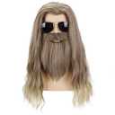 morvally Long Curly Golden Brown Beard Wig for Adult Men Cosplay Costume Halloween Anime Party
