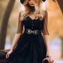 Womens Western Wide Waist Belt for Dress Vintage Stretchy Elastic Belt with Chunky Gold Buckle (Black), Size: Fits Waist 29"-33"