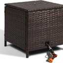Decorative Garden Hose Storage Box with Lid, Weather Resistant Handwoven PE Rattan Water Hose Holder, Storage For Garden Tools, 200FT 5/8'' Hose Capacity