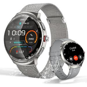 P30 Smart Watch, 1.43" AMOLED Curved Screen Fitness Tracker with Bluetooth Call, 150+ Sports Mode IP68 Waterproof, Heart Rate Sleep Monitor for iOS Android Men Women (Silver)