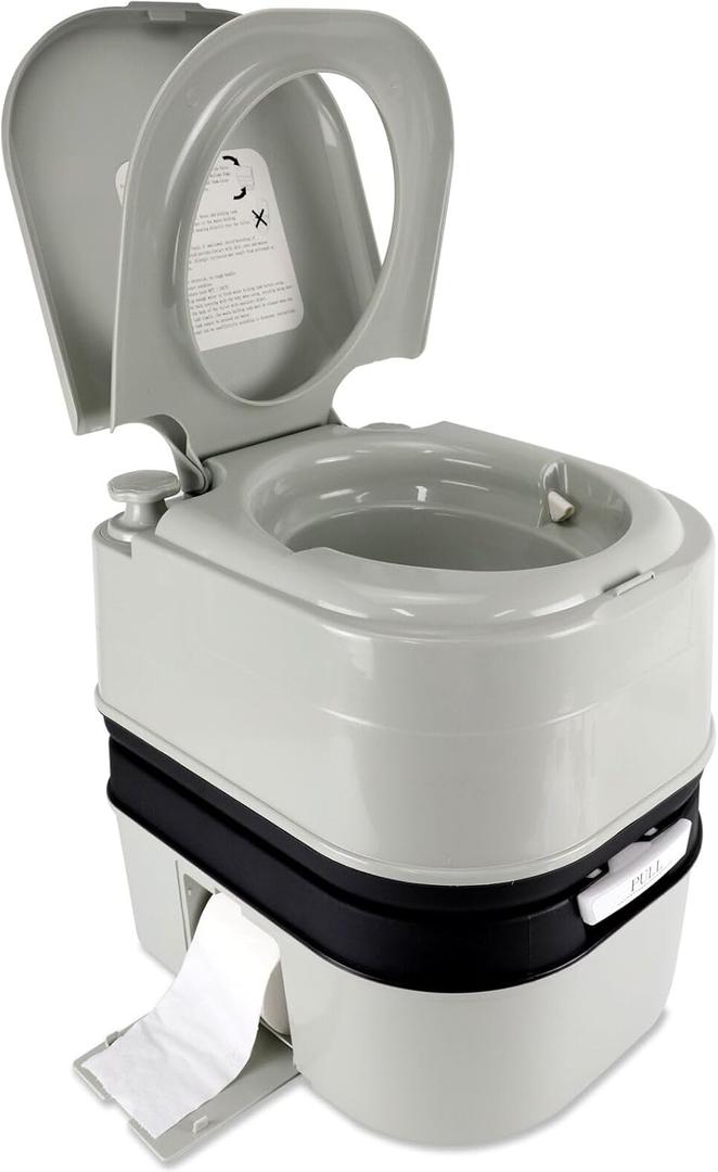 Portable Toilet, 6.4 Gallon 24L Piston Pump Flush with Level indicator Detachable Anti-Leak Handle Water Pump,Rotating Spout Indoor & Outdoor Hiking Toilet for Camping, Fishing Travel