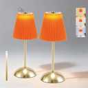 Set of 2 Orange LED Lamp, Small Cordless Lamps Rechargeable, 3 Color Temperatures & Stepless Dimming, Mini Wireless Lamp for Nightstand, Patio Table Lamp Outdoor Battery Operated (Tangerine)