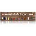 JNFEUI Look What I Made Sign with Clips - 12 Mini Clothespins to Hang Kids Art Wood Used for Hanging Photo Display on Wall in Home Decor Craft Room Bedroom Decor, 5.5 Inch high, 23.5 Wide