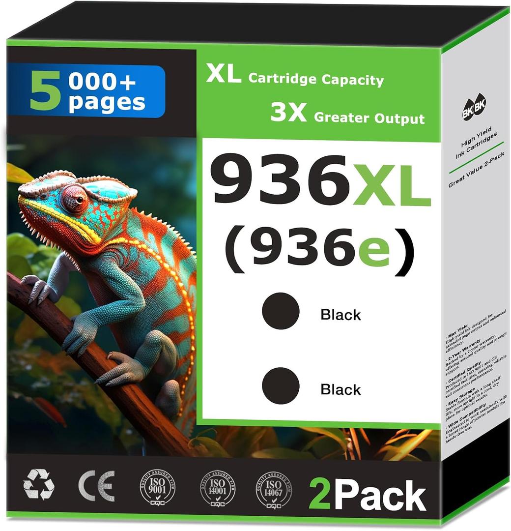 936XL 936e Black Ink Cartridges Compatible for HP 936 Black Ink Cartridges Combo Pack Work with OfficeJet Pro 9110 9110b 9120 9122 9125 9125e 9128 9128e 9130 Printer,Update with V19.8.1 Chip (2 Pack)