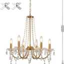 MEIJIA Plug in Crystal Gold Chandeliers Lighting Fixture 6 Light Modern Crystal Chandelier with 15.75feets Plug in Cord Gold Mini Plug in Chandelier for Dining Room Bedroom Entryway Bathroom Closet
