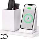 Desk Organizer with Phone Holder,White Multi-Functional Pencil Holder for Desk, Desk Organizers and Accessories for Office Art Supplies,Desk Phone Stand Charger for Desktop/Counter