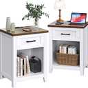 Decofy Farmhouse Nightstand with Charging Station & Large Storage, Set of 2 Modern End Tables with Outlets, USB Ports and Type-C Ports, Easy Assembly for Bedroom (Pure White + Walnut)