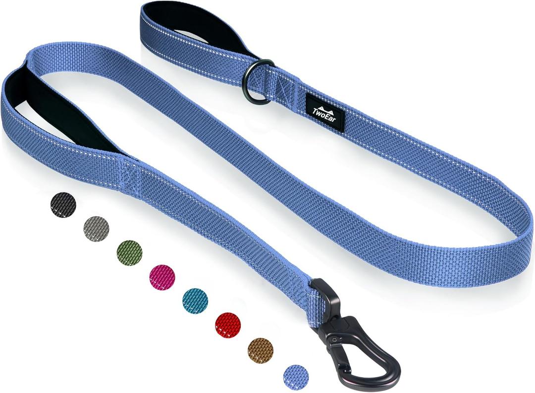 TwoEar 6FT 1IN Strong Dark Blue Dog Leash with 2 Padded Handles, Traffic Handle Extra Control, Comfortable Soft Dual Handle, Auto Lock Hook, Reflective Walking Lead for Small Medium and Large Dogs (Ultramarine)